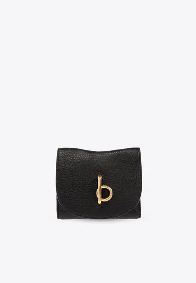 Burberry Rocking Horse Leather Compact Wallet In Black In Black
