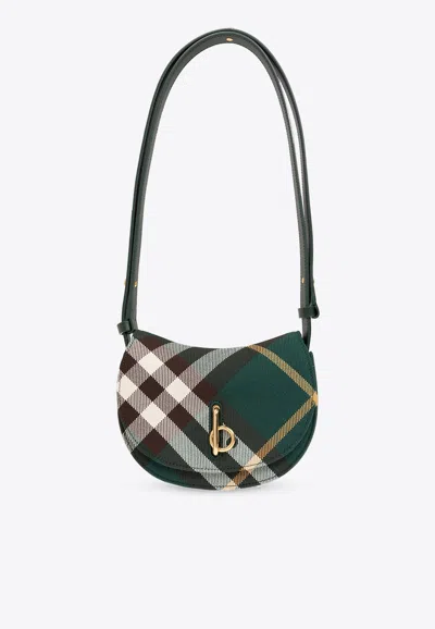 Burberry Mini Rocking Horse Checked Crossbody Bag In Green