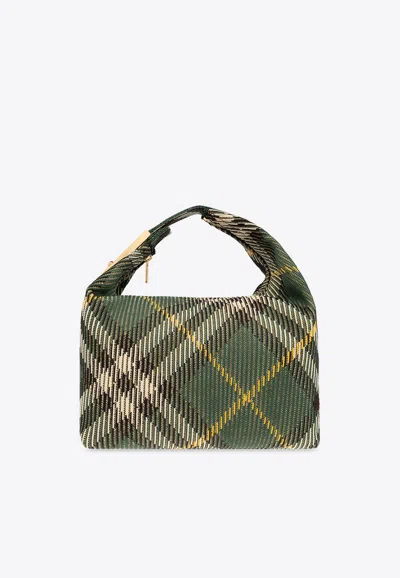 Shop Burberry Medium Peg  Signature Check Shoulder Bag In Green
