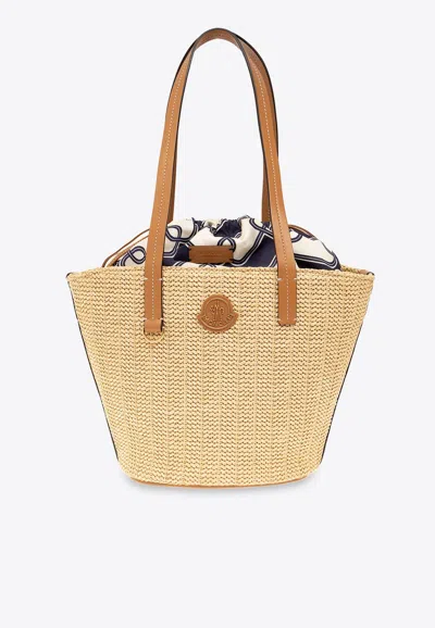 Moncler Woman Raffia Small Hubba Shopping Bag In Beige