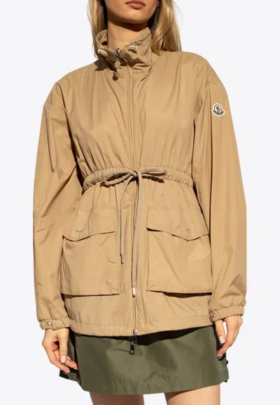 Moncler Iadi Logo Patch Drawstring Jacket In Beige