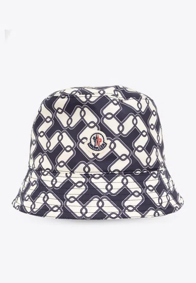 Moncler Logo Monogram Bucket Hat In Navy
