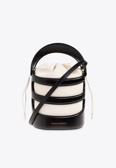 Alexander Mcqueen Two-tone Leather The Rise Bucket Bag In Black