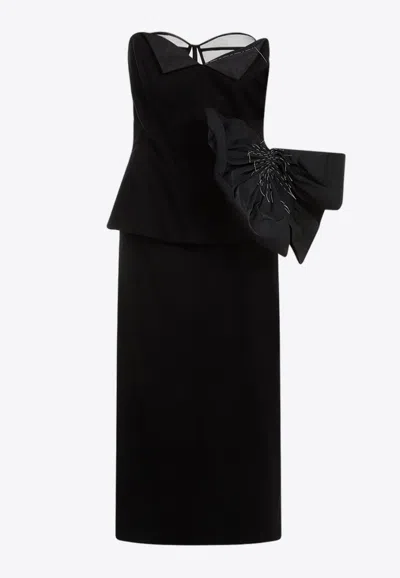 Shop Maison Margiela Décortiqué Strapless Midi Dress In Wool In Black