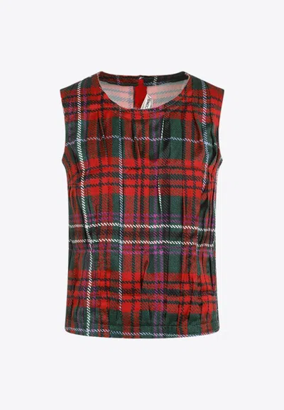 Comme Des Garçons Tartan Sleeveless Satin Top In Multicolor