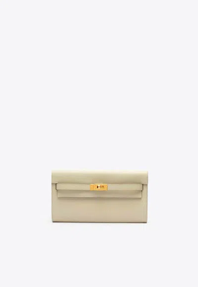 Pre-owned Hermes Kelly To Go Wallet In Beton Evercolor Leather In Gold Hardware