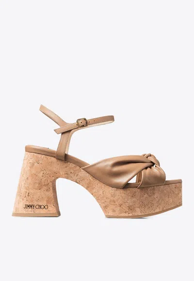 Jimmy Choo Heloise Wedge 95 Platform Sandals In Nappa Leather In Biscuit