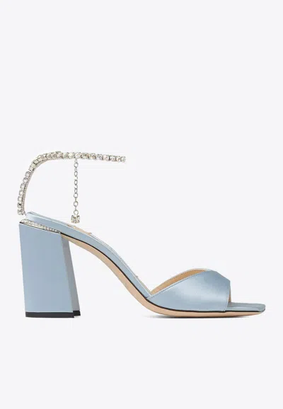 Jimmy Choo Saeda 85 Crystal-embellished Satin Sandals In Blue