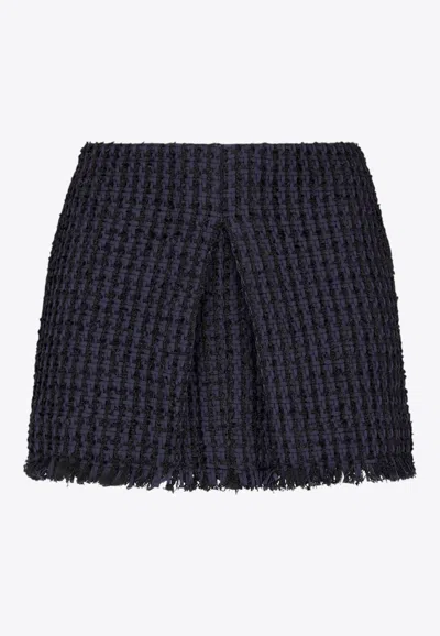 Dsquared2 Textured Fabric Fringe Hem Miniskirt With Front Slit In Navy