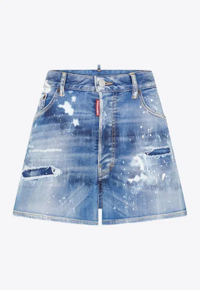 Dsquared2 Logo-tag Distressed Denim Shorts In Denim