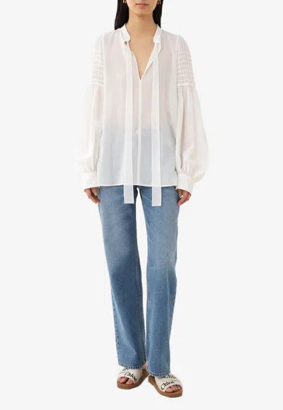 Chloé Blouse Tunique Manches Bouffantes Femme Blanc Taille 42 100% Laine Vierge In White