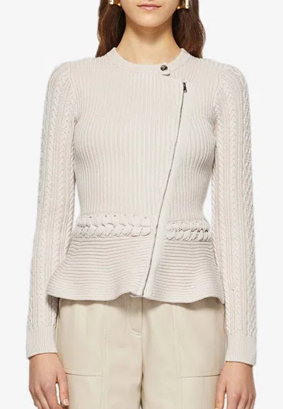 Simkhai Andi Peplum Knit Jacket In Ivory