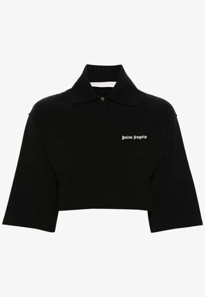 Palm Angels Black Logo Cropped Polo In Black