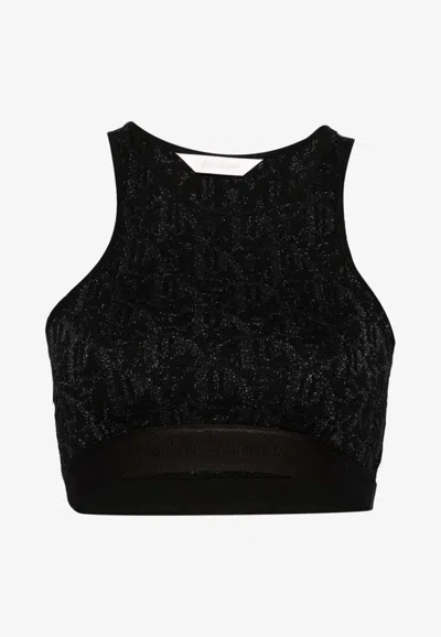 Palm Angels Monogram Jacquard Cropped Top In Black Black