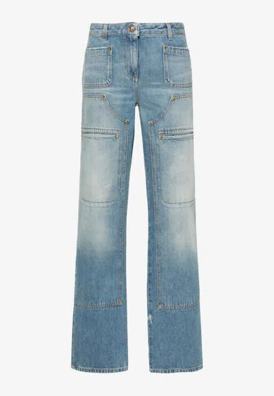 Palm Angels Knee-panel Faded Jeans In Light Blue