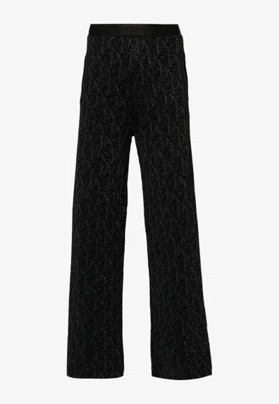 Palm Angels Monogram Jacquard Flared Pants In Black