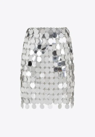 Rabanne Round Sequin Silver Polyester Mini Skirt In Silver
