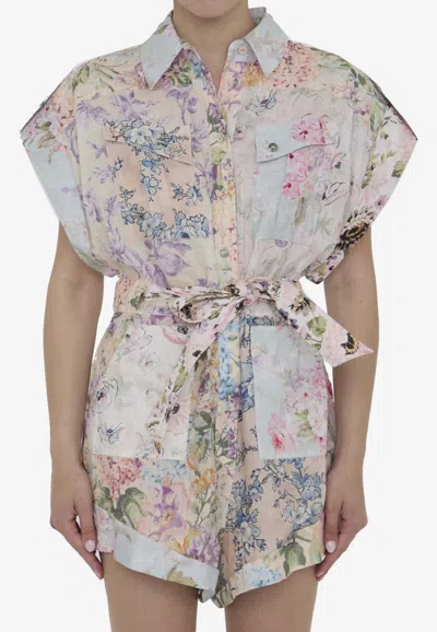 Zimmermann Halliday Cuffed Playsuit In Multicolor