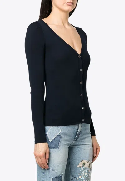 P.a.r.o.s.h Parosh Ribbed Knit Sweater With Plunging V-neck And Button Placket In Navy