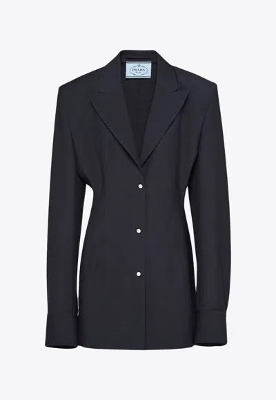 Prada Single-breasted Mohair Blazer In Navy