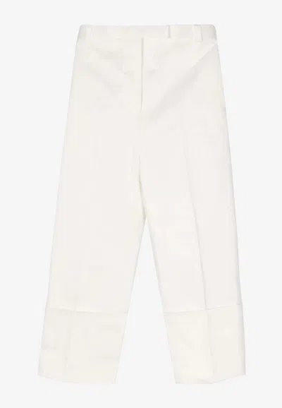 Thom Browne Off White Pressed-crease Tapered Trousers In White