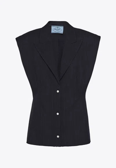 Prada Sleeveless Wool Blazer In Navy