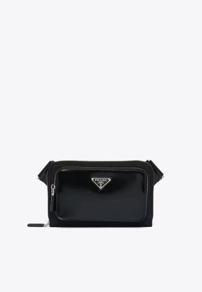 Prada Triangle Logo Shoulder Bag In Black