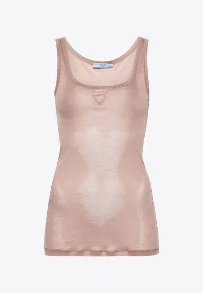 Prada Triangle-appliqué Silk Top In Pink
