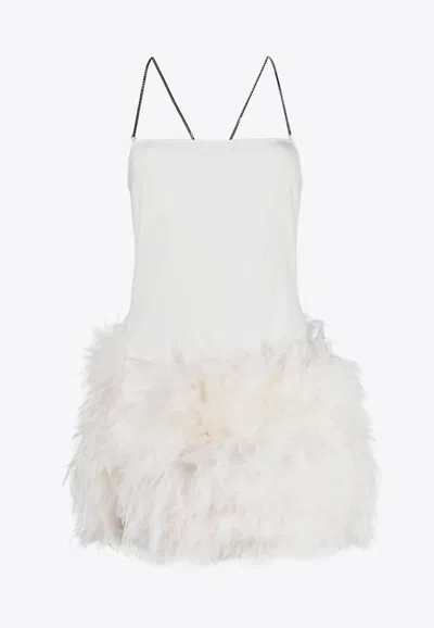 Attico Fujiko Feather-trimmed Mini Dress In White
