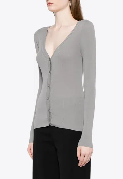 P.a.r.o.s.h Ribbed Knit V-neck Cardigan In Gray