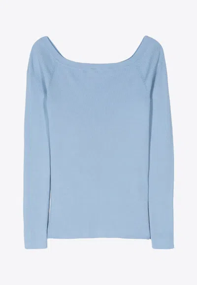 P.a.r.o.s.h Off-shoulder Fine Ribbed Sweater In Blue