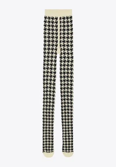 Burberry Houndstooth Pattern Jacquard Tights In Monochrome