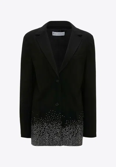 Jw Anderson Crystal Embellished Single-breasted Blazer In Black