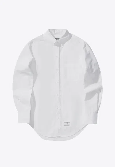 Thom Browne Tonal 4-bar Stripes Long-sleeved Shirt In White