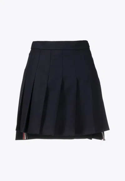 Thom Browne Women Mini Dropped Back Pleated Skirt In School Uniform Plain Weave In Navy
