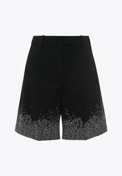 Jw Anderson Crystal-embellished Wool Blend Shorts With Button Detailing In Black