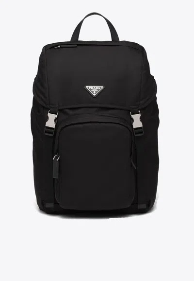 Prada Backpack In Re-nylon And Saffiano Leather In Black