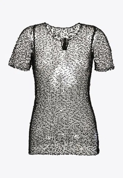 Maison Margiela Sheer Fabric Top With Polka Dot Embroidery In Black