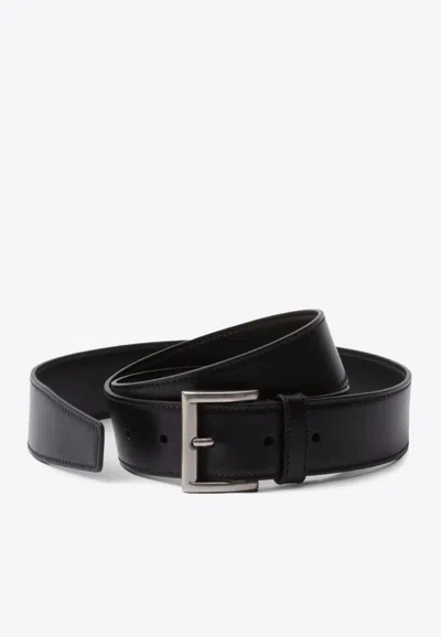 Prada Logo-engraved Buckle Leather Belt In Black