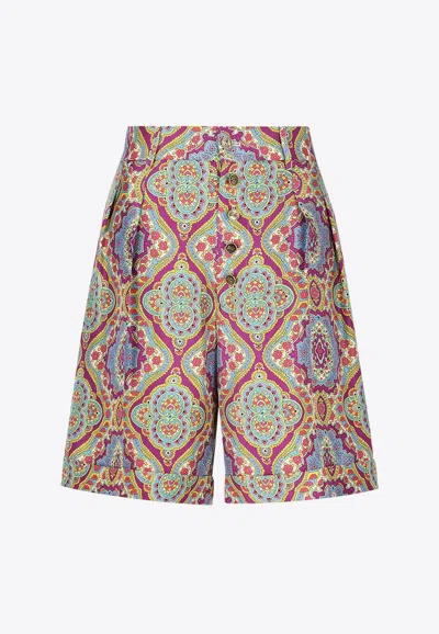 Etro Paisley Print Silk Shorts In Multicolor