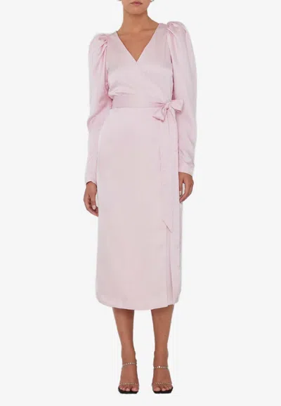Rotate Birger Christensen Satin Midi Wrap Dress In Pink
