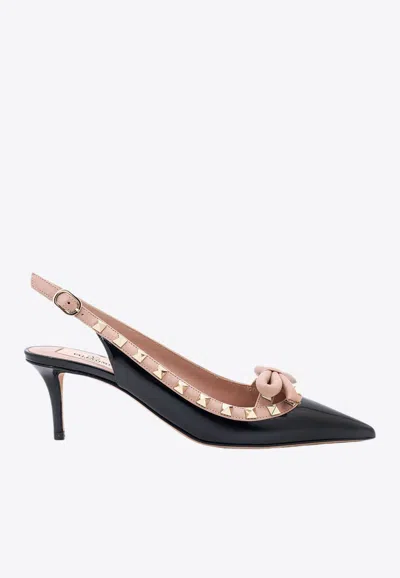 Shop Valentino Rockstud Bow 60 Slingback Pumps In Black