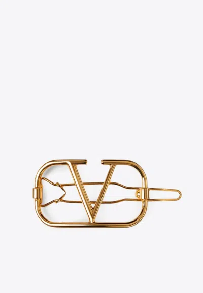 Valentino Garavani Vlogo Signature Metal Hair Clip Woman Gold Uni In Gold