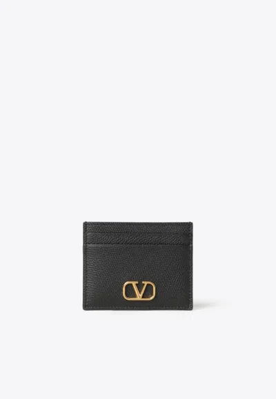 Valentino Portafoglio Minimalista In Pelle Nera Con Fessure Per Carte In Black
