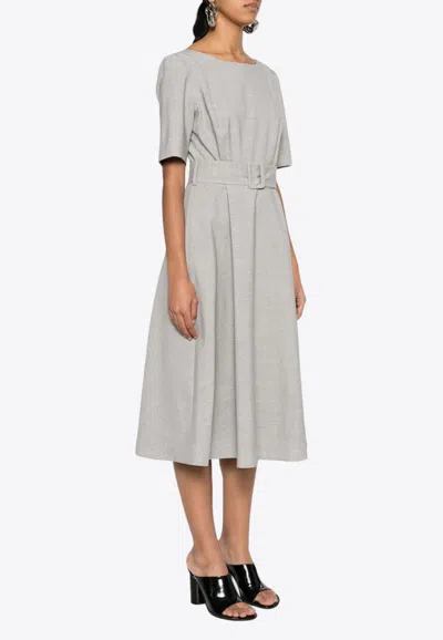 P.a.r.o.s.h Lille Flared Belted Midi Dress In Gray