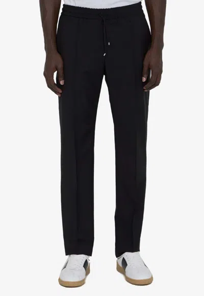 Valentino Regular Fit Black Jogging Pants In Wool-mohair Blend In Black