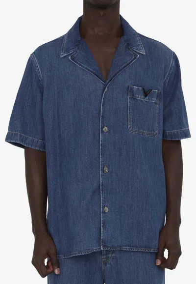 Valentino Shirt With Metallic V Detail In Blue