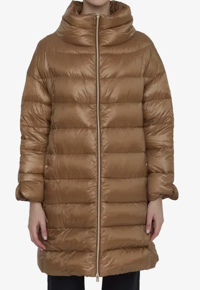 Herno Lightweight Camel Down Jacket With Double-slider Closure In Camel