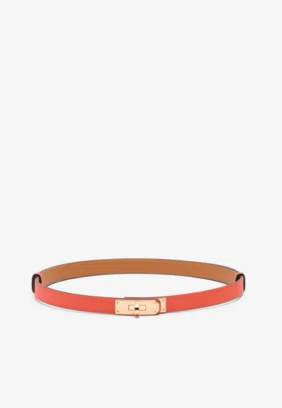 Pre-owned Hermes Kelly 18 Belt In Orange Field Epsom Leather With Rose Gold Buckle