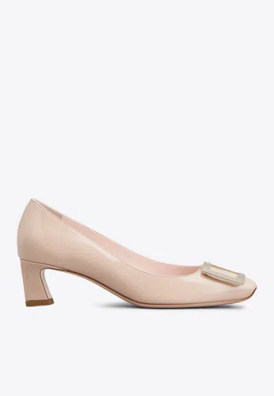 Roger Vivier Trompette 45 Metal Buckle Pumps In Patent Leather In Pink